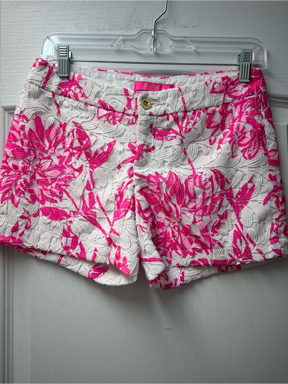 Lilly Pulitzer Pink White Lace Floral Shorts Sz 00